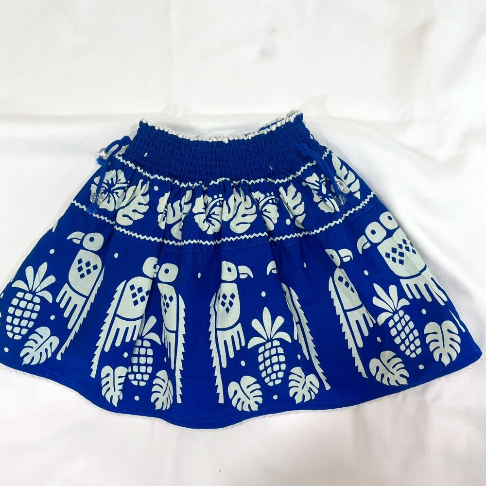 Zara Blue and White Tropical Parrot Print Skirt